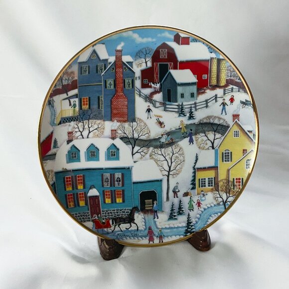 Franklin Mint American Folk Art Collection Winter's Eve Ltd Ed. Decor Plate 1992 - Picture 1 of 7